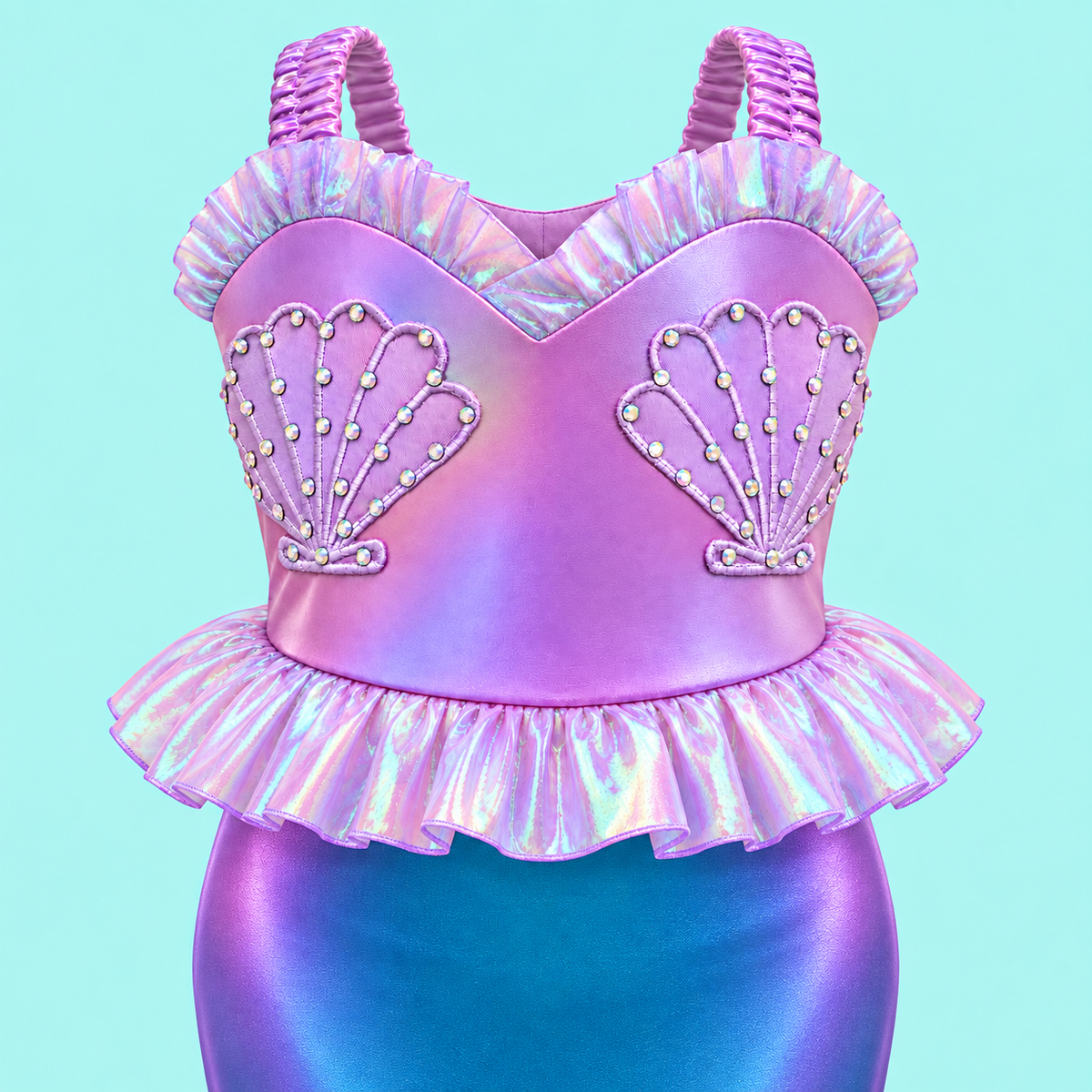 Girls’ Iridescent Mermaid Dress | Purple & Teal Costume with Optional Crown and Bag
