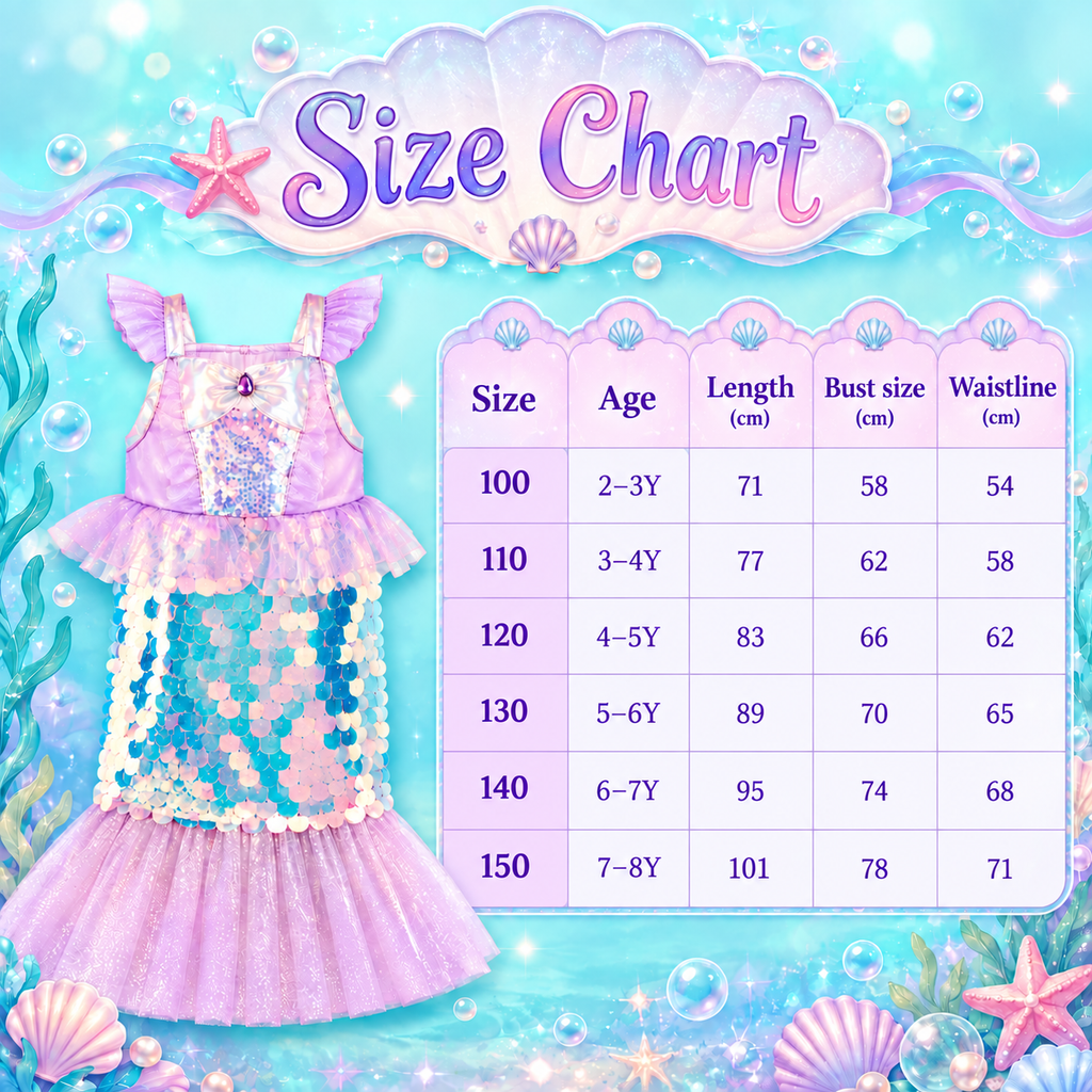 Girls Mermaid Costume Dress – Sequin Mermaid Princess Fancy Dress for Birthday Parties & Under the Sea Costumes