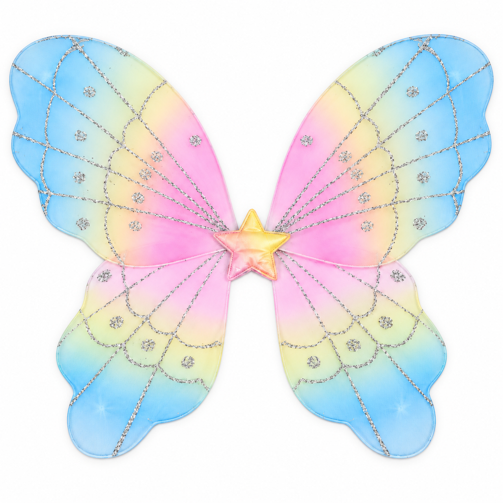 Girls’ Pastel Fairy Wings, Pink Star Tutu & Wand, Butterfly Fairy Dress-Up Set