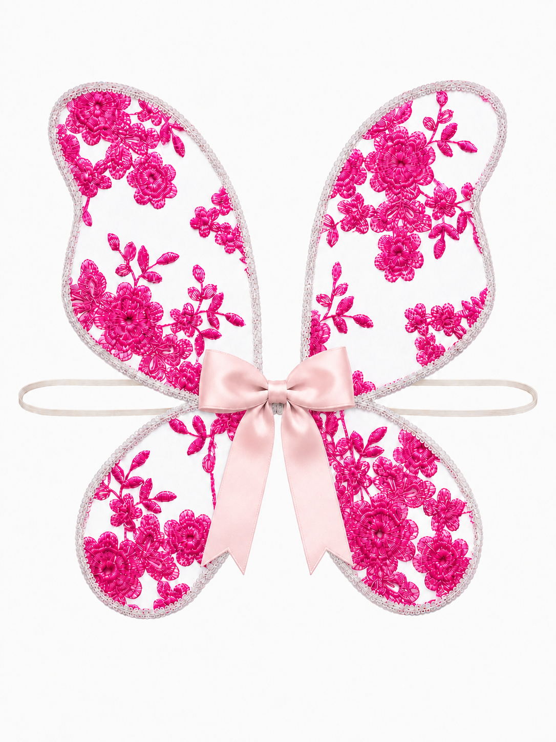 Cerise Pink Embroidered Floral Fairy Wings for Children