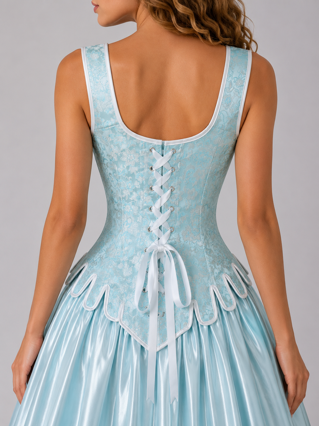 Overbust Corset. Beautiful Powder Blue and White  Square Neck Corset. Lace tie-up back Boned Corset, Renaissance Corset  Fair, Steampunk.