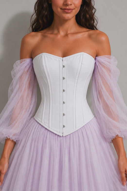 White Cotton Corset, Steel Boned Overbust Corset, Heavy Duty, Lace Up Wedding Corset, Waist Training and Everyday Shapewear