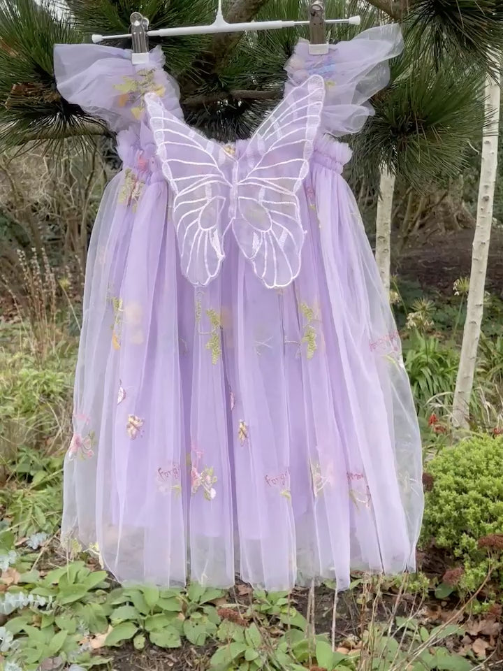 Fairy wing dress, beautiful purple girls tulle dress, butterfly wing dress, party dress, bridesmaid dress, flower girl dress.