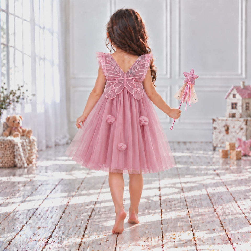 Dusky Rose Fairy Dress for Girls with Butterfly Wings for Babies and Little Girls