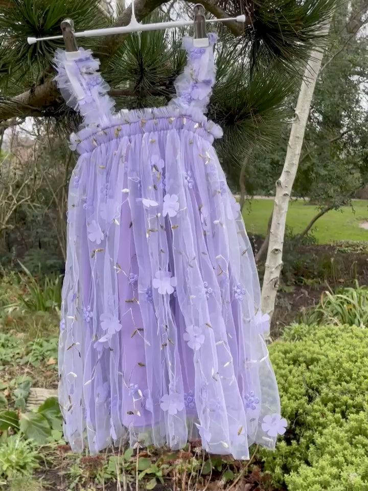 Purple flower embroidered girls' dress. Purple Tulle Dress, embroidered flowers, party dress, bridesmaid dress, flower girl dress.