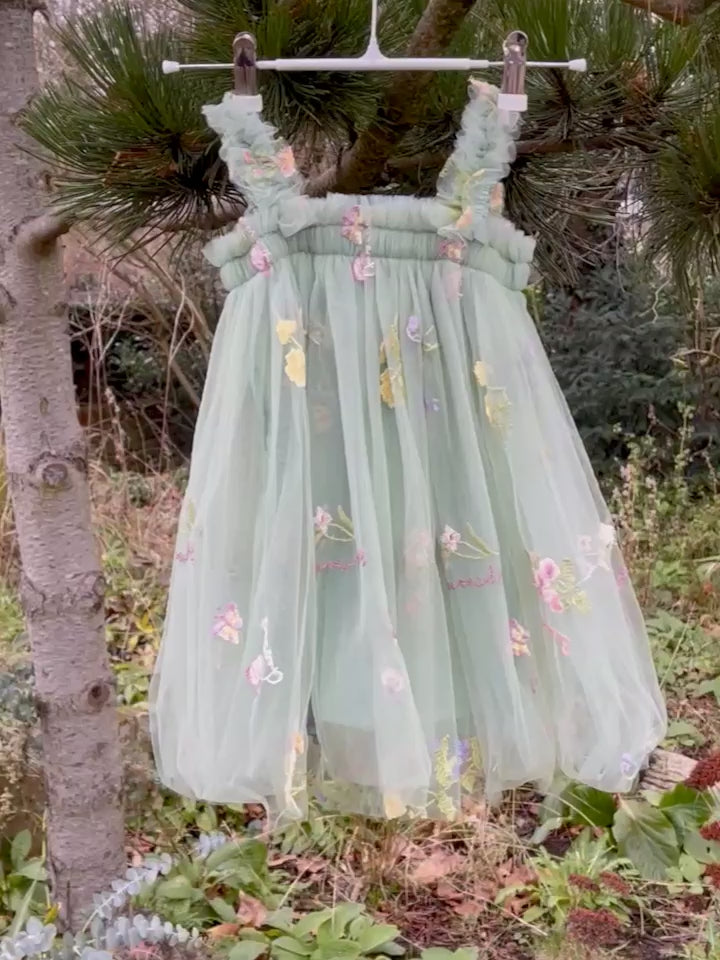 Girls dress. Sage Green dress, girls embroidered dress, party dress, photo shoot dress, flower girl dress, party dress, birthday dress.