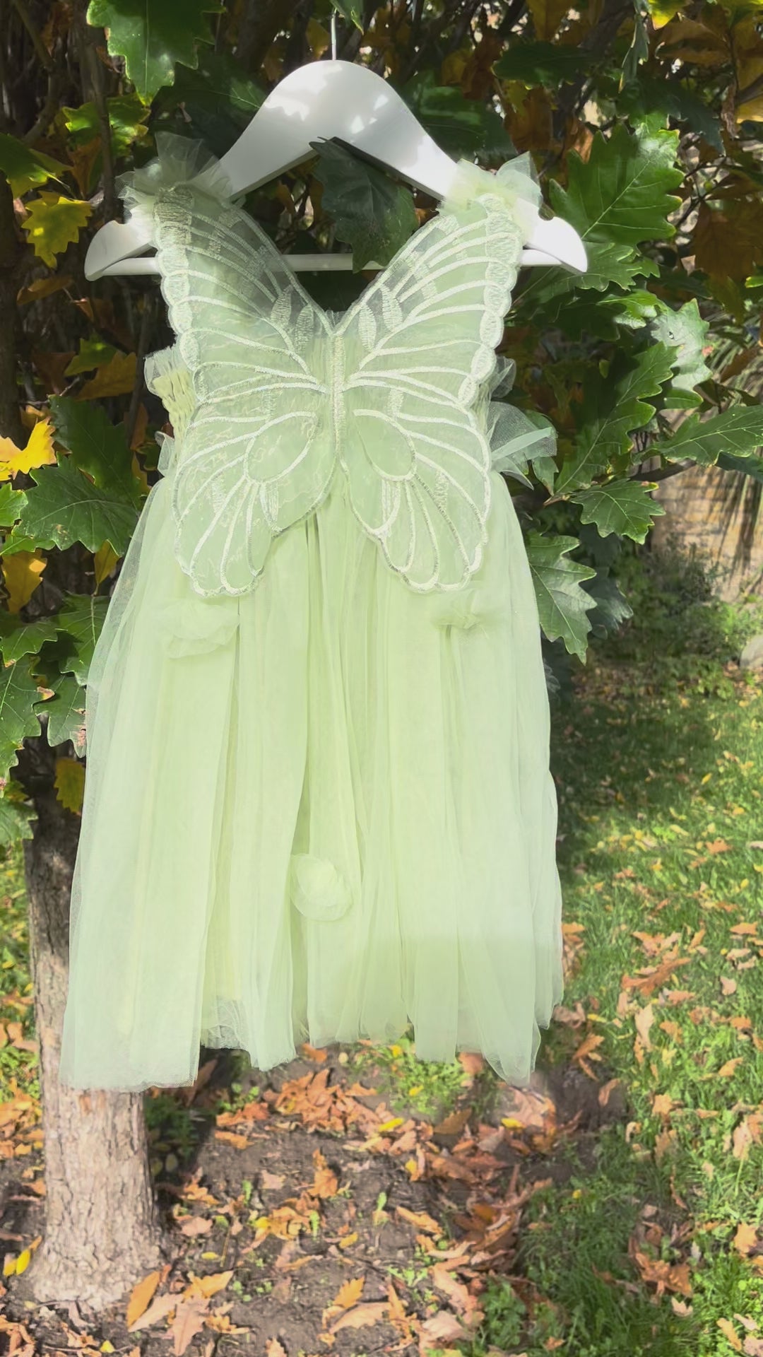 Butterfly wing girls Sage Green dress. Pastel Green Tulle Dress with fairy wings, party dress, bridesmaid dress, girls flower girl dress.