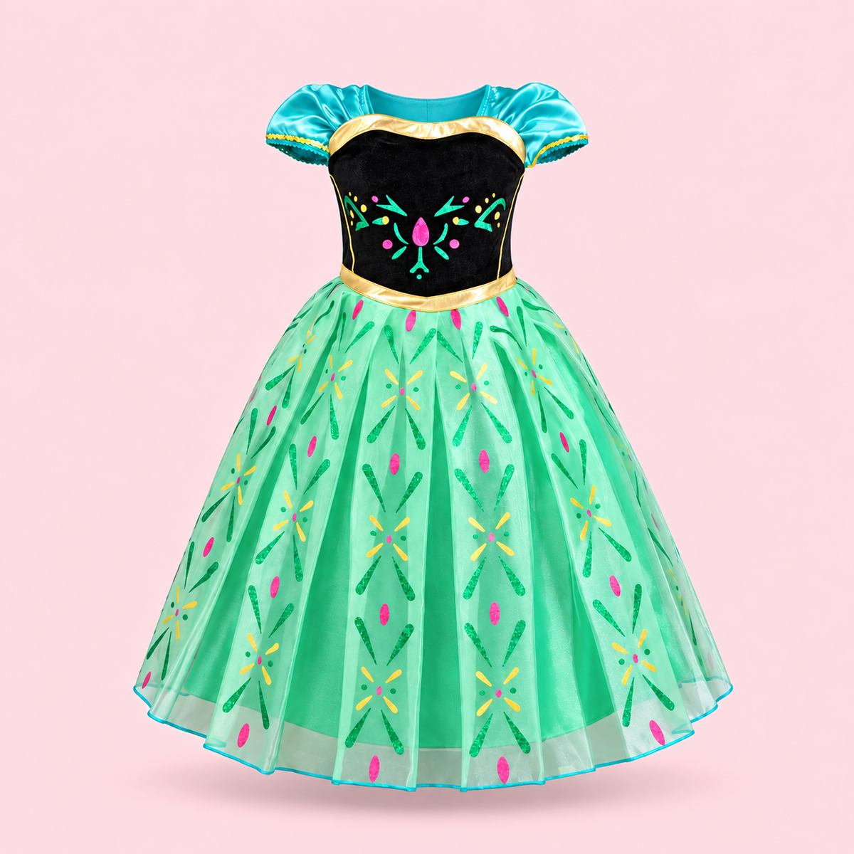 Enchanted Anna Inspired Princess Dress, Green & Black Fairytale Costume for Girls