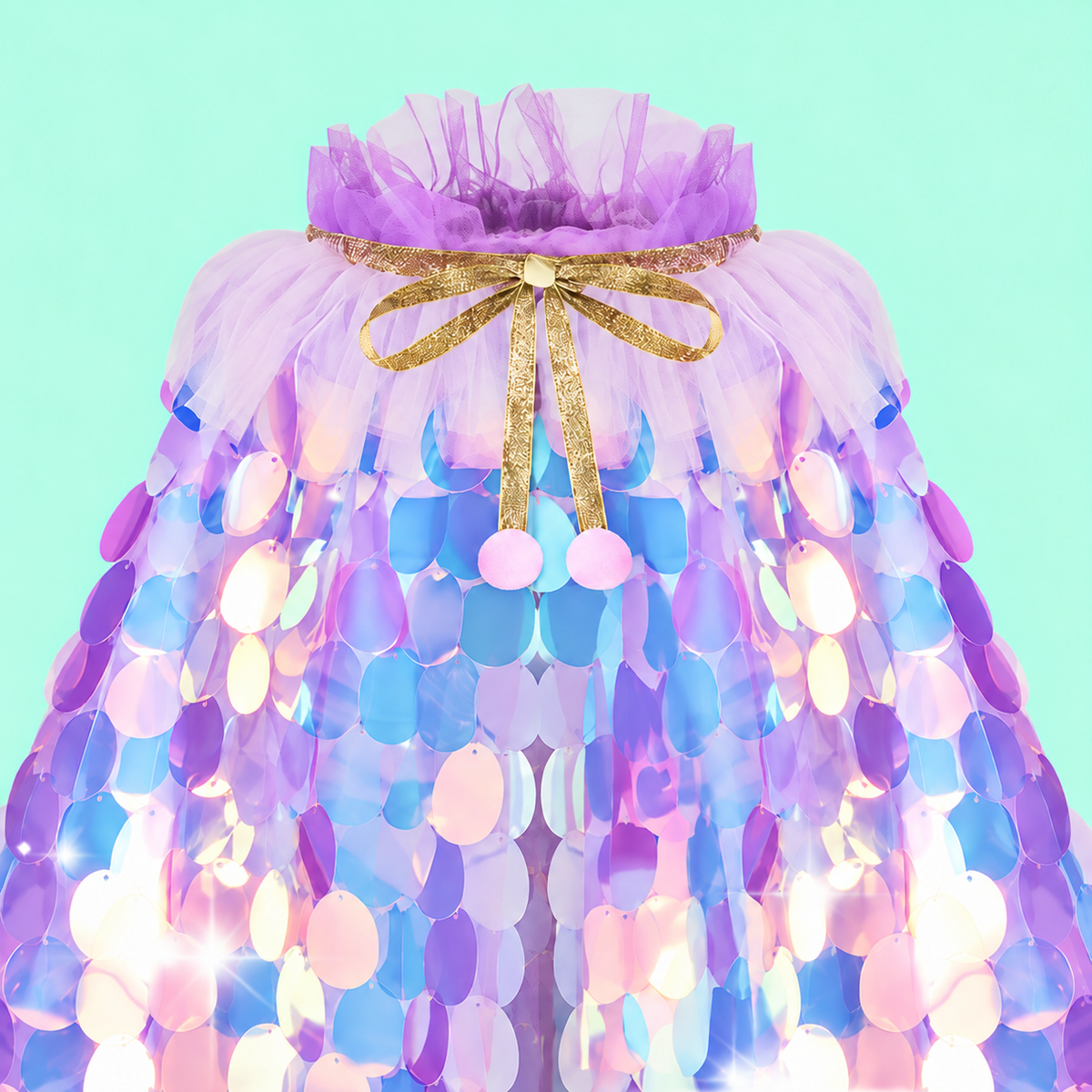 Girls’ Purple Sequin Cloak,  Fairy Cape with Optional Purple Wand & Pink Tutu