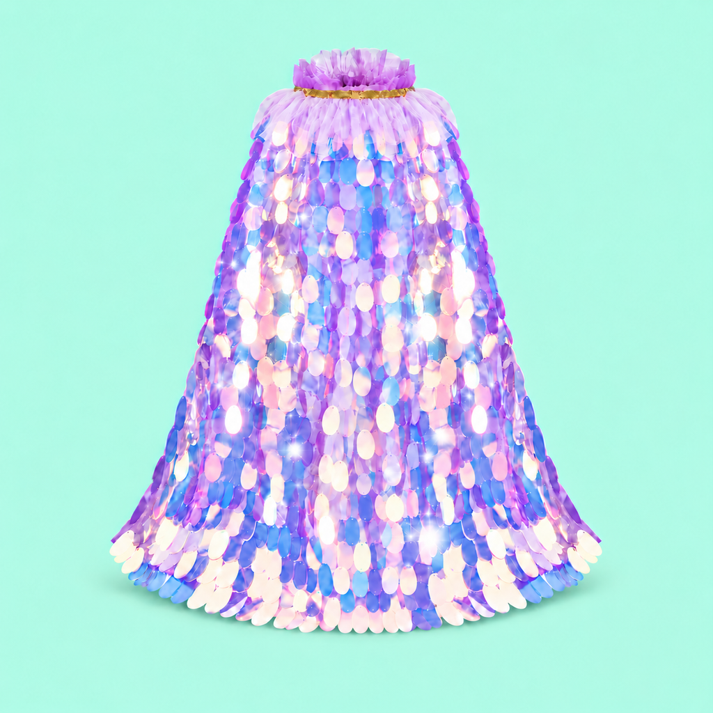 Girls’ Purple Sequin Cloak,  Fairy Cape with Optional Purple Wand & Pink Tutu