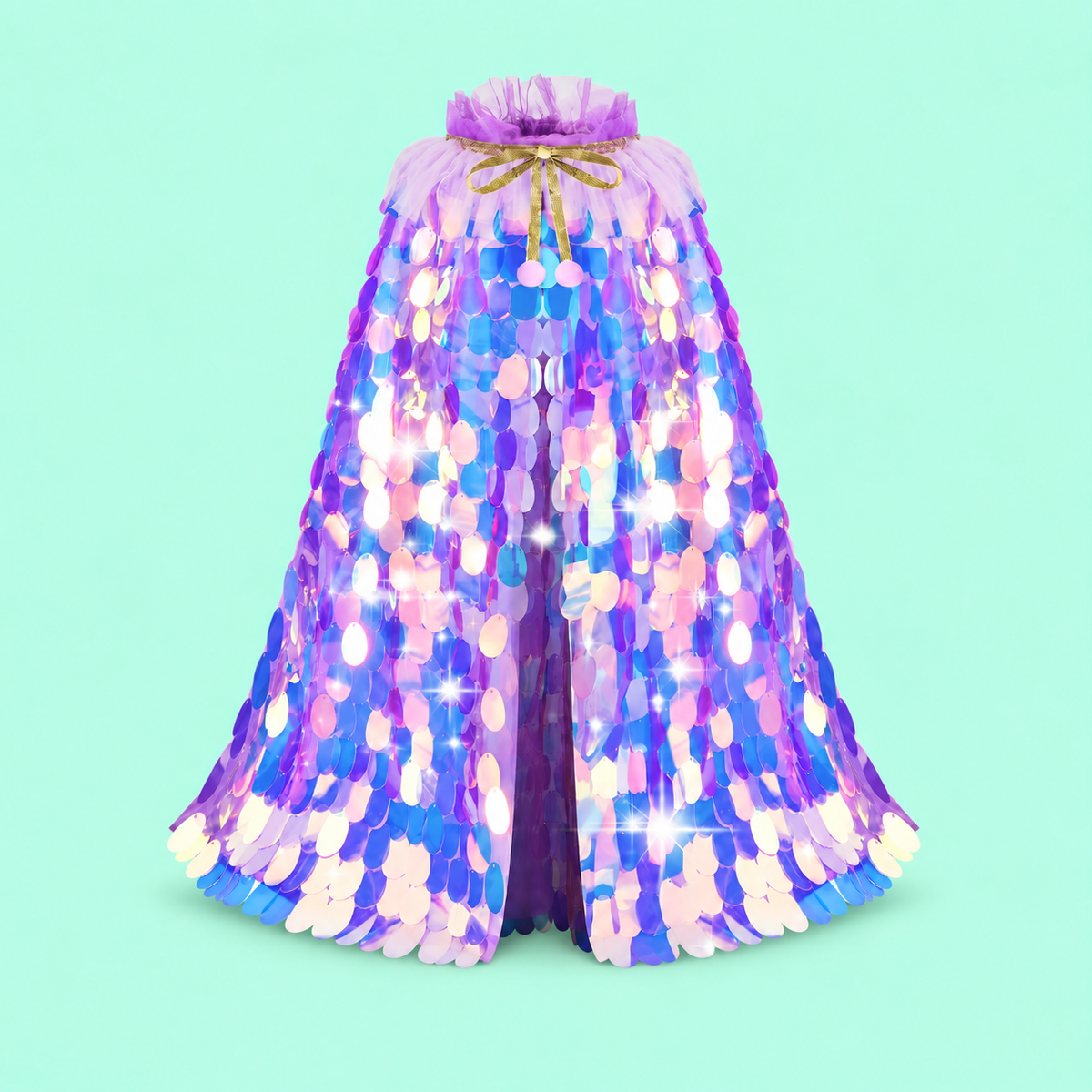 Girls’ Purple Sequin Cloak,  Fairy Cape with Optional Purple Wand & Pink Tutu
