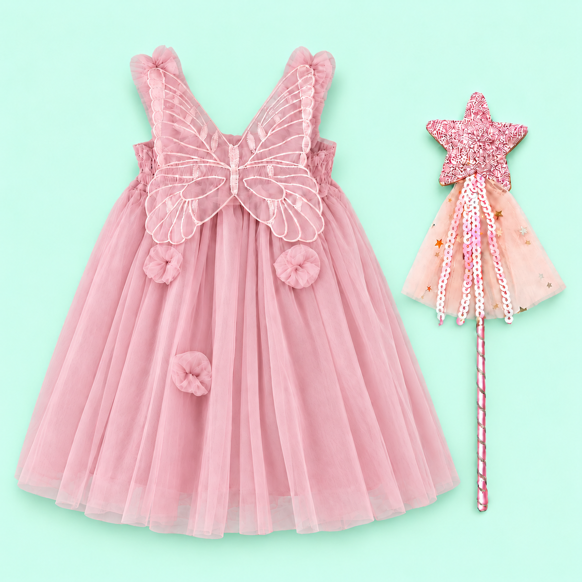 Dusky Rose Fairy Dress for Girls with Butterfly Wings for Babies and Little Girls