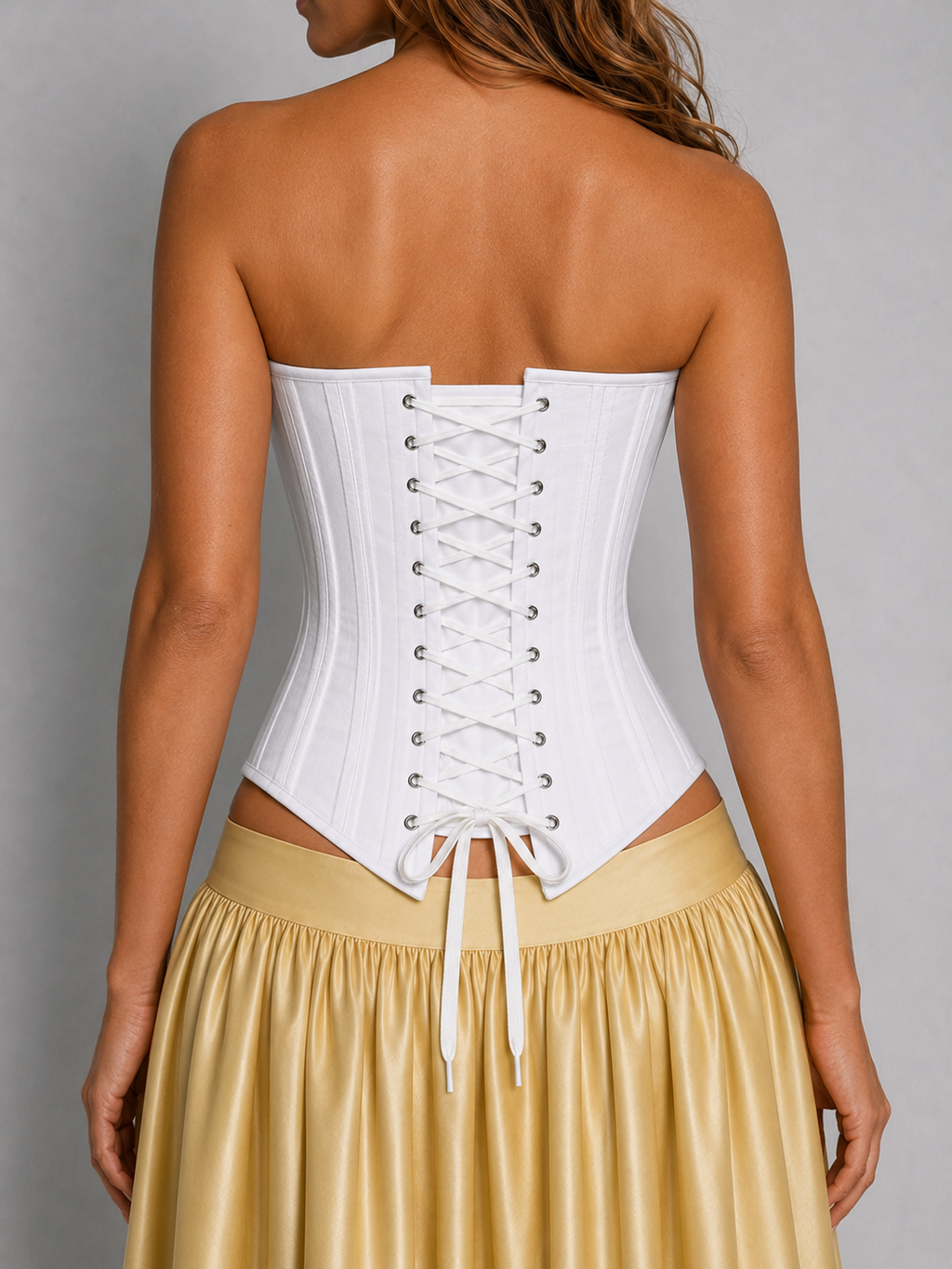 White Cotton Corset, Steel Boned Overbust Corset, Heavy Duty, Lace Up Wedding Corset, Waist Training and Everyday Shapewear