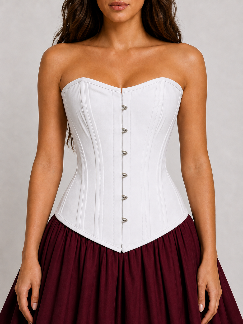 White Cotton Bridal Corset, Steel Boned Overbust Corset, Lace Up Wedding Corset, Waist Training and Everyday Shapewear