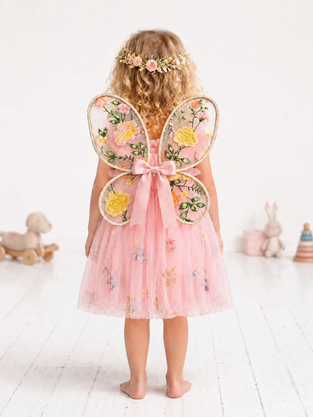 Handmade Yellow Floral Child Fairy Wings | 18 Months–8 Years