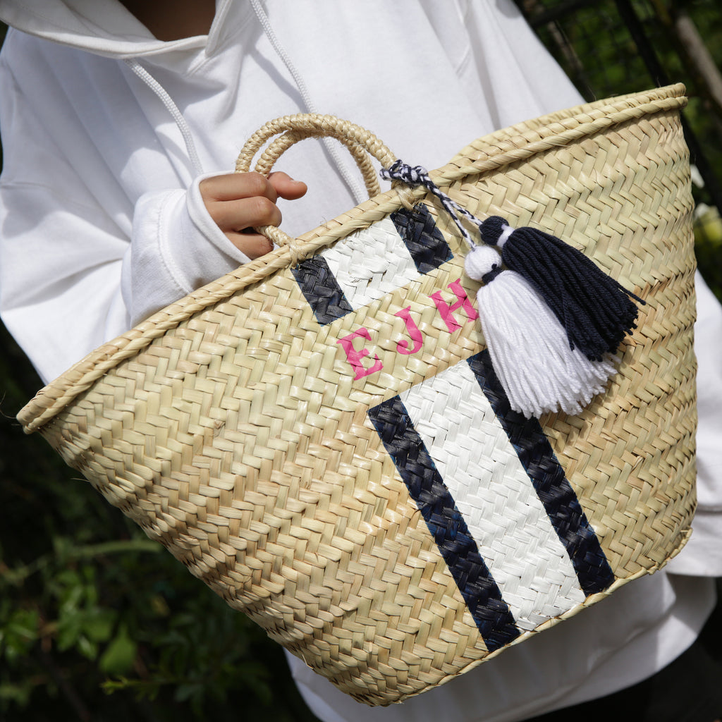 Elisa - Straw handle monogram basket
