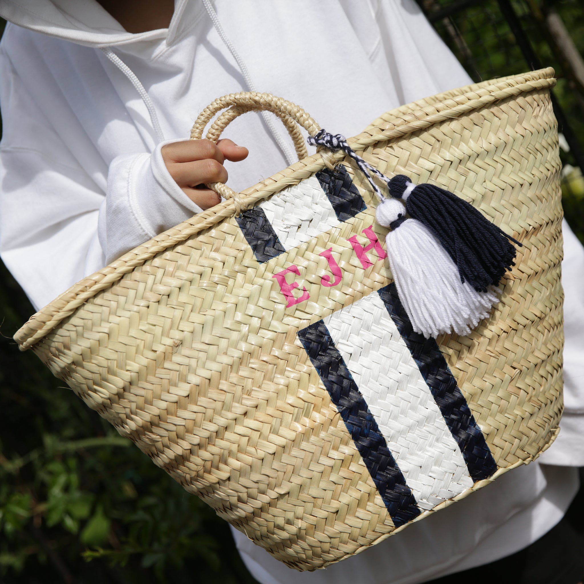 Elisa - Straw handle monogram basket