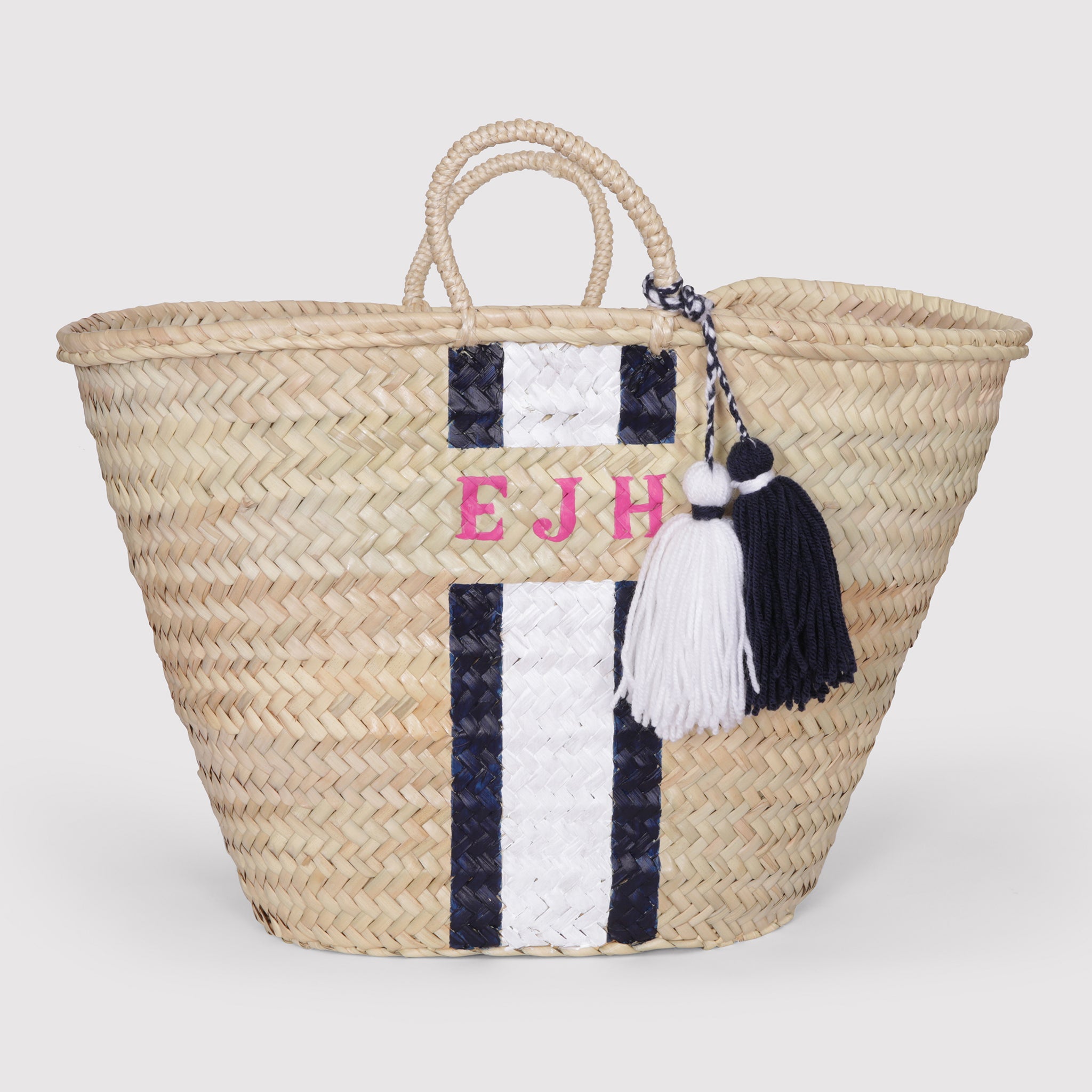Elisa - Straw handle monogram basket