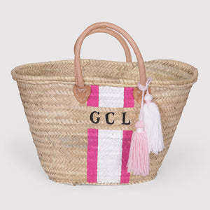 Chloe Basket - Natural Pink handled straw basket