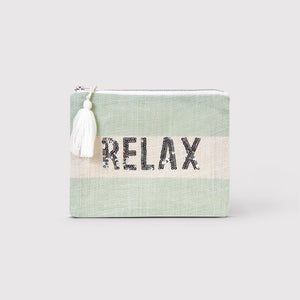 Ophelia - Pretty Pastel Green Clutch/ Pouch with Tassel and Sequins Words