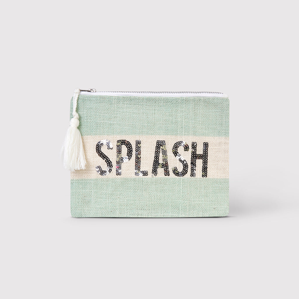 Ophelia - Pretty Pastel Green Clutch/ Pouch with Tassel and Sequins Words