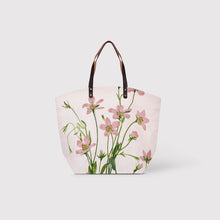 Load image into Gallery viewer, Nyra - Lilac flower Jute Bag with Leather Handles