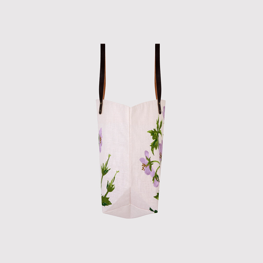 Nyra - Lilac flower Jute Bag with Leather Handles