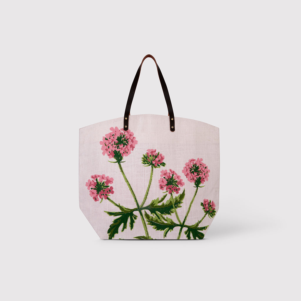 Nyra - Lilac flower Jute Bag with Leather Handles