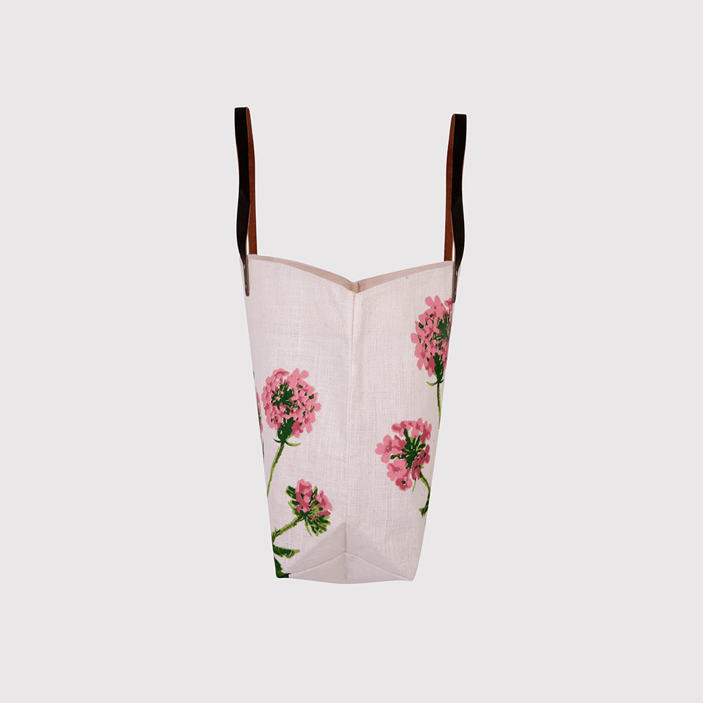 Nyra - Deep Pink Flower Design, Jute Bag