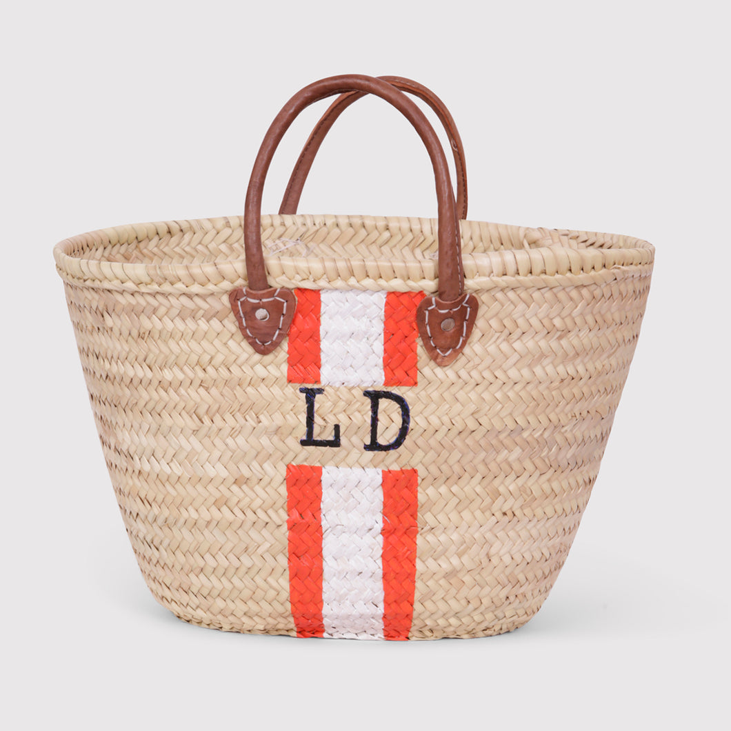 Bella Personalised Monogram Basket  with brown leather handles