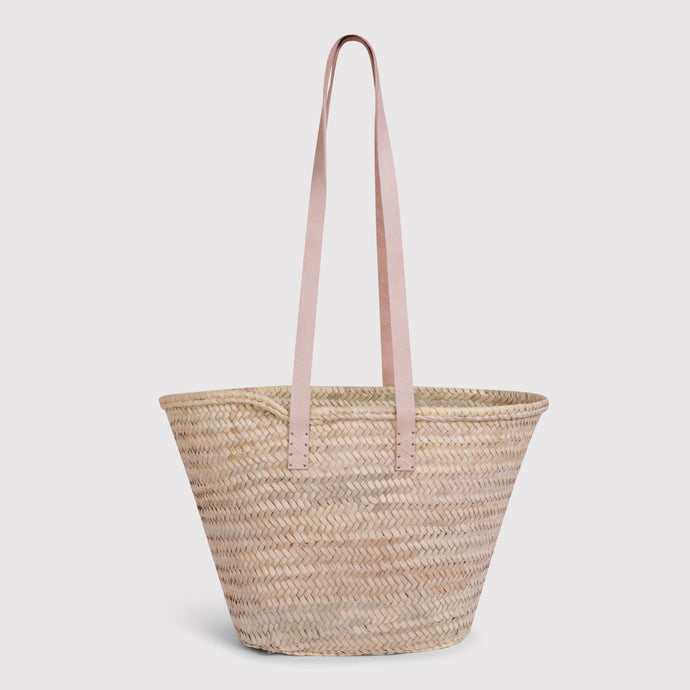 Lyra - Straw French Market basket with single pink handle