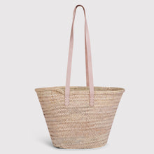 Load image into Gallery viewer, Lyra - Straw market basket with long black leather handles