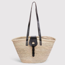 Load image into Gallery viewer, Hattie Straw basket with Mid Brown long handles and over strap