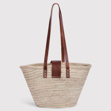 Load image into Gallery viewer, Hattie Straw basket with Mid Brown long handles and over strap