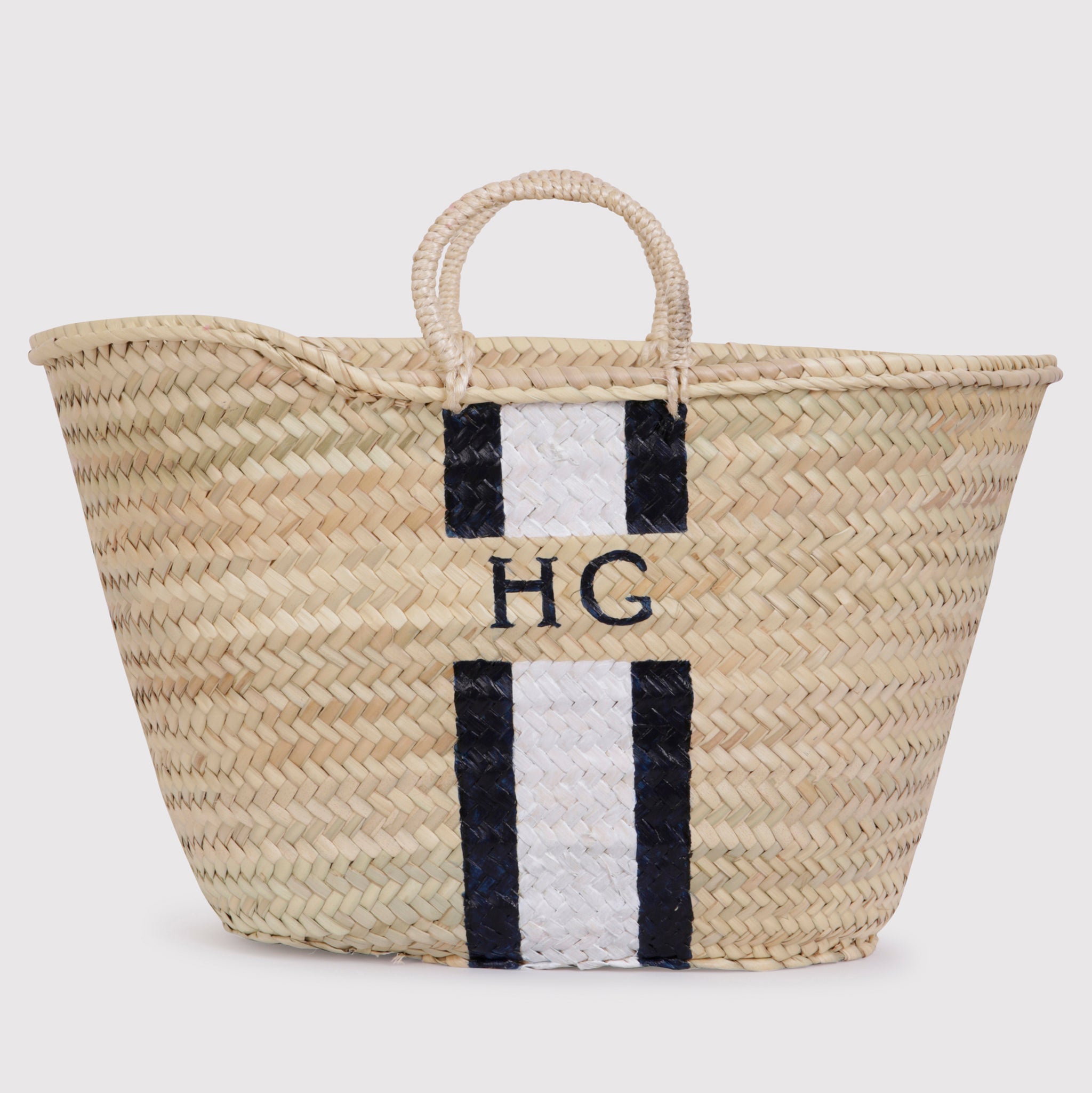 Elisa - Straw handle monogram basket
