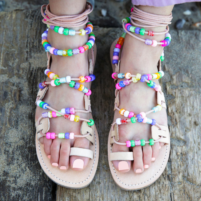 Selene - Greek Sandals with Rainbow Beads