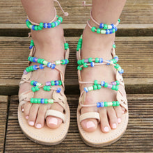 Load image into Gallery viewer, Selene Pink Leather Greek Sandals