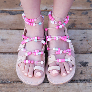Selene Pink Leather Greek Sandals